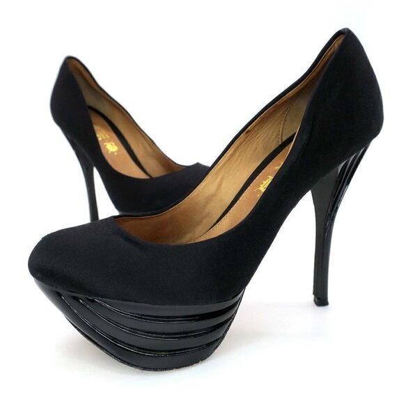 L.A.M.B. Gwen Stefani Black Sexy Satin Stiletto 5" Heels LAMB Women's 7.5 - Picture 1 of 8